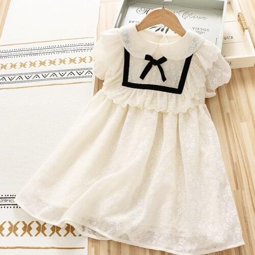 Elegant girl dress summer new baby girl pure color bow ruffles party tutu dresses kids clothing wholesale