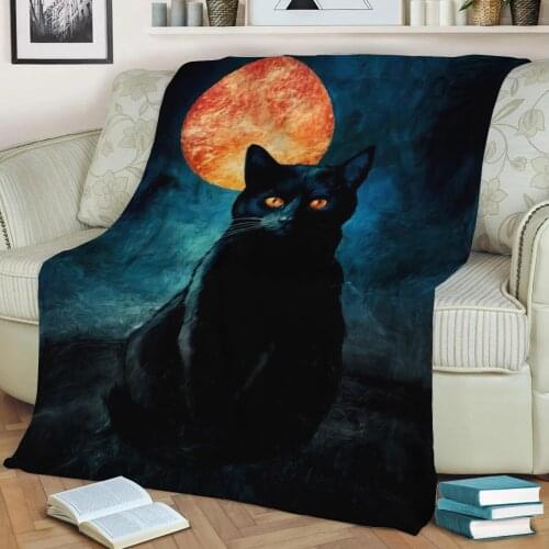 Black Cat Flannel Throw Blanket 3D Printed Keep Warm Sofa Child Blanket Home Decor Textiles Dream Family Gift