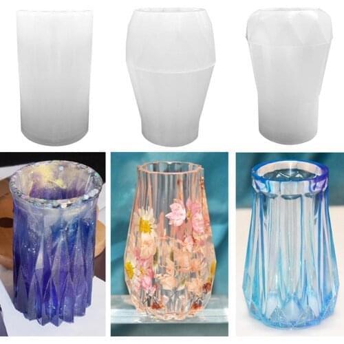 Geometric Flower Pot Vase Silicone Mold Epoxy Resin Flowerpot Vase Molds DIY Pen Makeup Brushes Holder Mold For Jewelry Storage