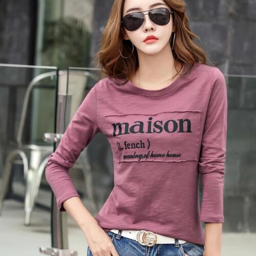 GGRIGHT Letter Print Long Sleeve Shirt Women T Shirt Female Korea Clothes 2019 Cotton Casual T-Shirt Femme Camiseta Mujer