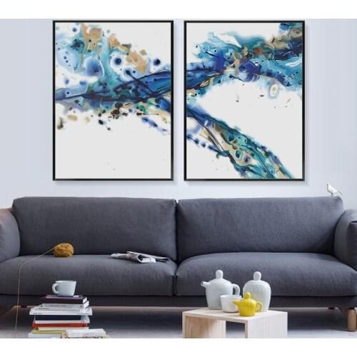 Blue Rhythm Abstract Water color Oil Painting Gorgeous Colors River Canvas Painting Wall Art Pictures For Living Room Home Decor