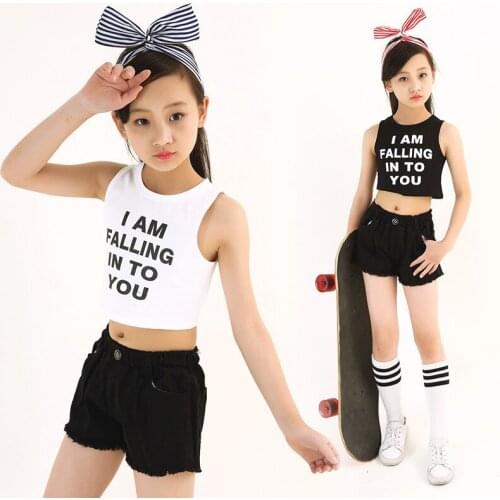 2 Piece Set Girls Summer Clothes White Black Cotton Crop Top And Shorts / Legging Suit Girl Outfit Kids Hip Hop Dance Clothes