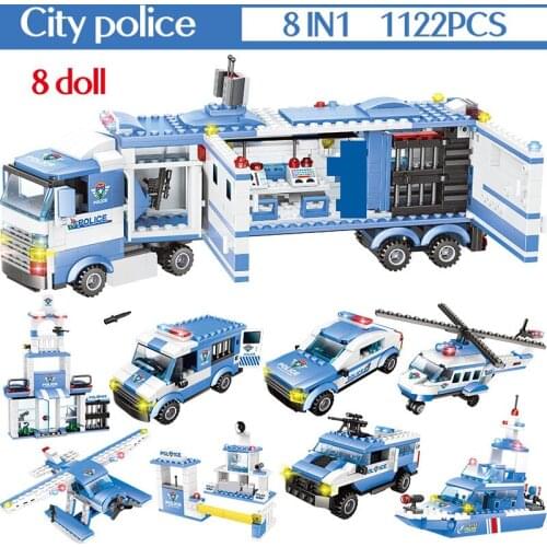 1102-1122pcs SWAT City Police Station Building Blocks City Truck Car Team Figures Bricks Educational Toys For Children