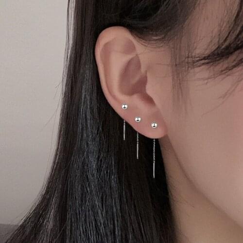 Korean Elegant Peas Tassel Long Drop Earrings for Women Fashion Simple Silver Color Beads Ear Line Female 2021 New Jewelry