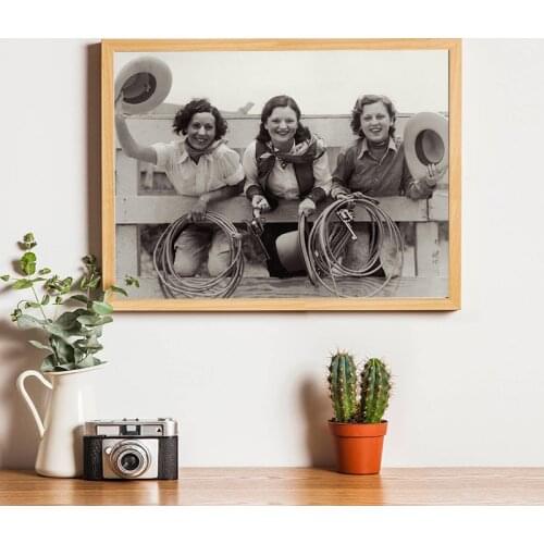 Cowgirls Photo Rodeo Fun Vintage Canvas Poster Antique Print Beautiful Girl Junk Journal Western Altered Art Painting Decoration