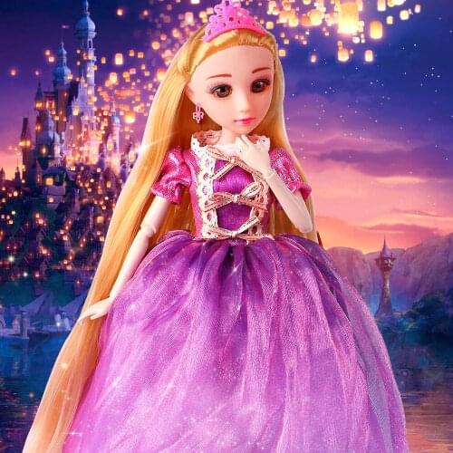 30CM Princess Doll Rapunzel Long Hair Moving Joints Dolls For Girls Children DIY Play House Toys Best Gift For Kids
