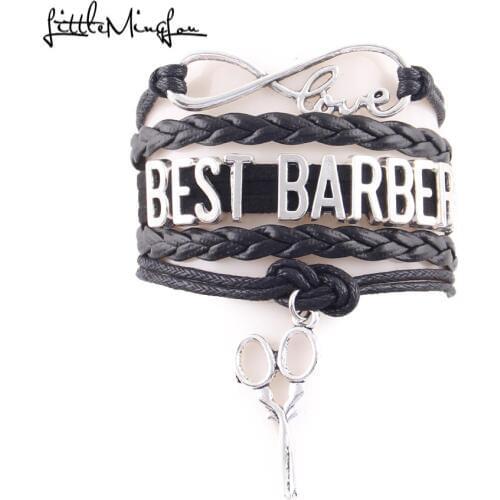 Little Minglou Infinity Love best barber bracelet scissors Charm leather wrap men bracelets & bangles for women jewelry