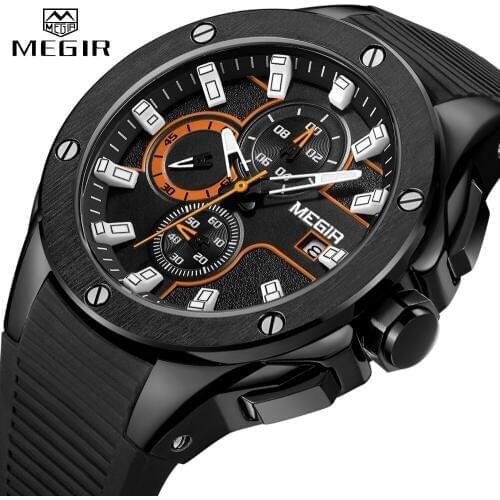 MEGIR Men Army Military Watches Top Brand Luxury Male Chronograph Silicone Strap Quartz Silicone Strap Watches Relogio Masculino