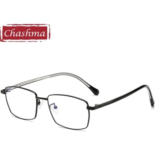 Men Square Optical Glasses Frame Alloy Frame Acetate Temple Eyewear Fashion Eye Glasses for Prescription Lenses Transparent