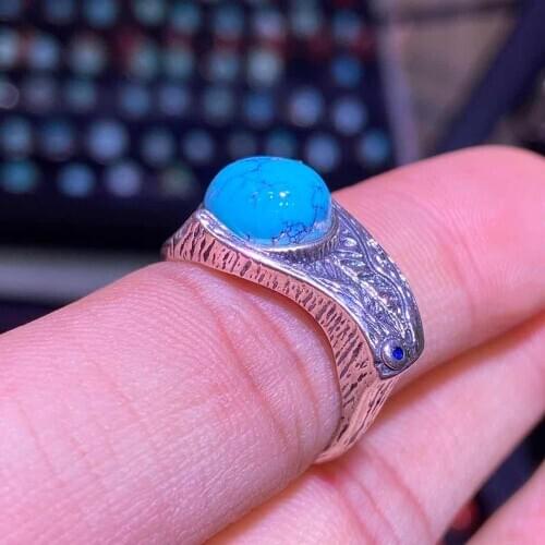 S925 Sterling silver Porcelain Precious nature Turquoise Mens Ring for women anillas pierscionek aneis masculino biżuteria