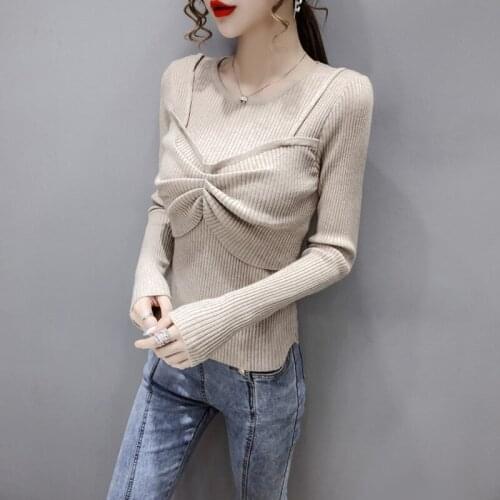 2021 New Autumn Korean Version Slim Fit Fashion Fake Two-piece Sweater Womens Clothing Long Sleeve Top Pullovers Jersey Mujer