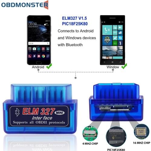 OBDMonster Bluetooth ELM327 V1.5 with PIC18F25K80 Chip Car Mini OBD2 Scanner Check Engine Diagnostic Scan Tool with Two Boards