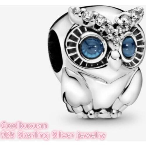 Autumn 100% 925 Sterling Silver Sparkling Owl Charm Animals beads Fits Original Pandora bracelets Jewelry Making