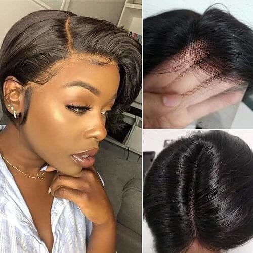 Sapphire Short Pixie Cut Bob Lace Part Human Hair Wigs Natural Black 13x1 Straight Side Part T Lace Front Wigs Short For Women