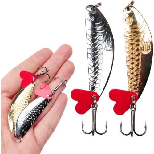 Metal Trout Fish shape Spoon Fishing Lures With red hearts 7G Pesca Swim Wobbler Spinner Artificial Hard Baits Bass Peche Isca