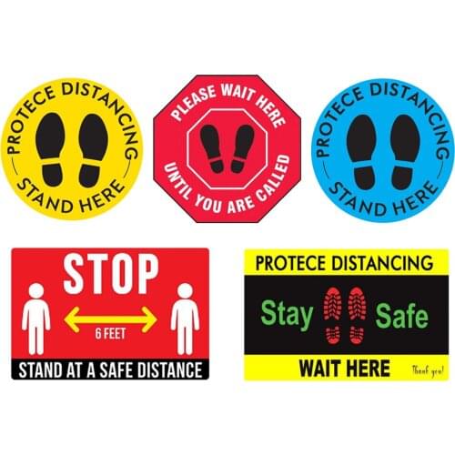 Rectangular Vinyl Social Distancing Floor Signs Wait Here Public Sticker Label Decal Marker Warning Anti-Slip Crowd Control