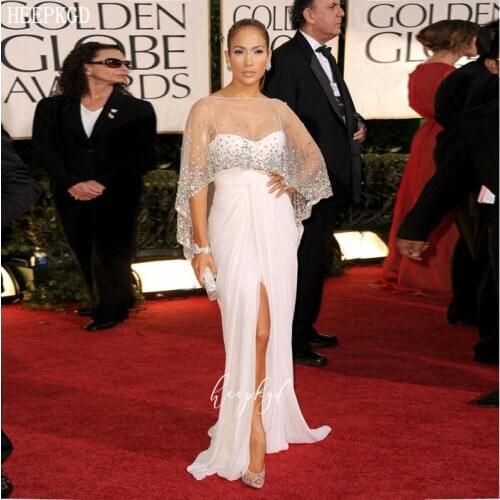 White Mermaid Saudi Arabic Evening Dress With Cloak Crystals Chiffon Sexy Red Carpet Party Dresses Plus Size Long Prom Gowns