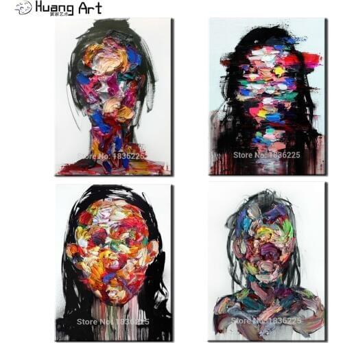 Hand-Painted Wall Art Colorful Girl Face Oil Painting on Canvas for Home Decoration Pop Knife Abstract Figure Oil Painting