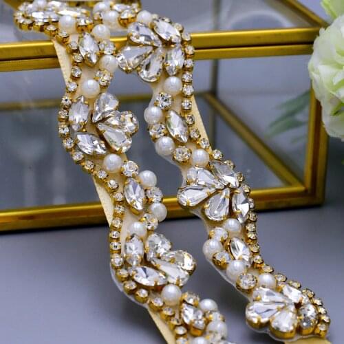 ZMS421-RG Rose Gold Rhinestone and Pearl for Wedding Belts Bride Accessories Girl Prom Party Evening Dresses Decoration Sash