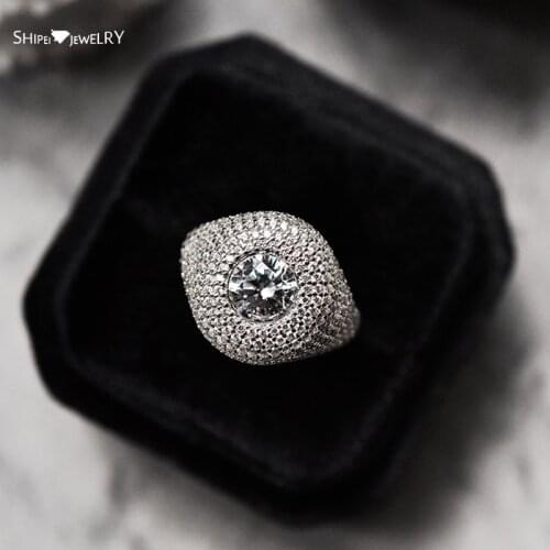 Shipei 925 Sterling Silver Round Cut Created Moissanite Gemstone Party Hyperbole Personality Ring For Women Girl Fine Jewelry