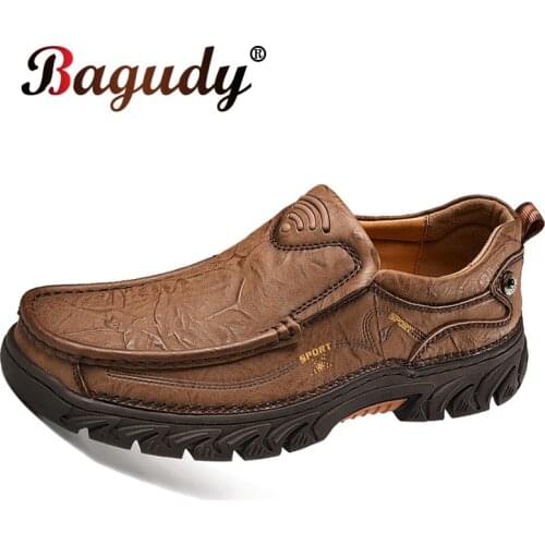 Outdoor High Quality Mens Shoes 100% Genuine Leather Casual Shoes Waterproof Work Shoes Cow Leather Loafers Slip on Footwear 48