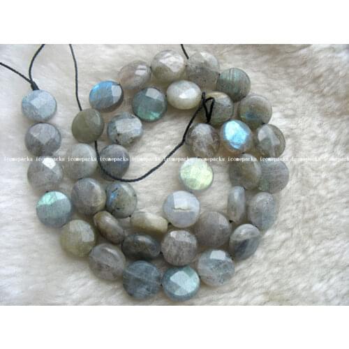 WOW! 10mm coin faceted labradorite 15" nature