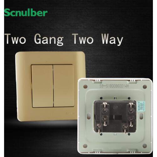 High quality champagne office 86mm standard PVD two 2 gang two 2 way 16A 250V wall switch