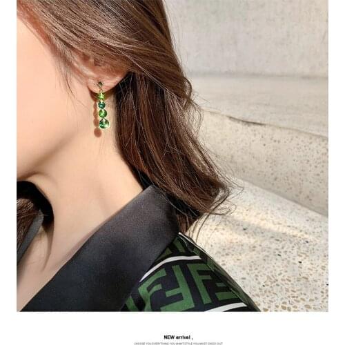 Bright Zircon Earrings womens linear face slender tassel simple temperament Earrings