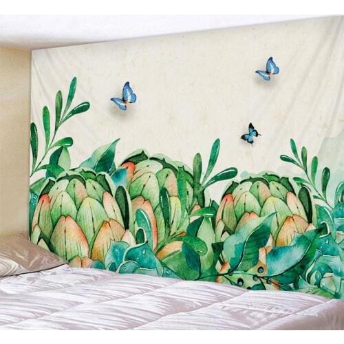 Hand Painted Green Plants Decor Psychedelic Tapestry Wall Hanging Indian Mandala Tapestry Hippie Tapestry Boho Wall Cloth