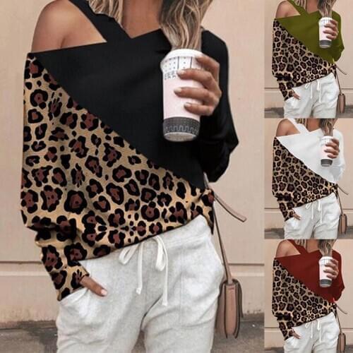 Leopard Print Strapless Sexy Women Shirt Long-sleeved Shirt Plus Size S-2XL Thicken Top Cloth New Year Shirts