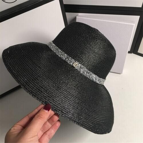 2020 New Summer Metalic Straw Hat Women Wide Brim Sun Protection Beach Hats Shiny Floppy Foldable Sun Panama Caps for Ladies