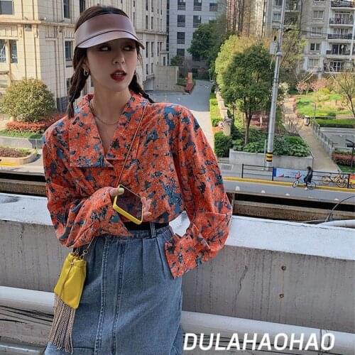 New thin summer shirt loose floral top womens 2021