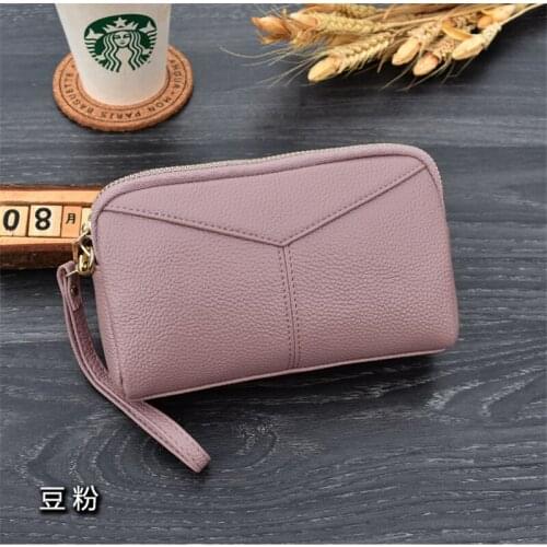Wallet Women Solid Color Leather Zipper Female Large Capacity Simple Coin Purses Ladies Wristband Card Holder Clutch Phone Bag
