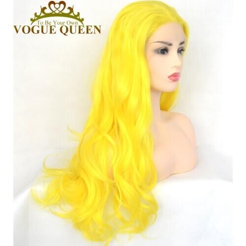 Vogue Queen Sexy Yellow Synthetic Lace Front Wig Long Natural Wave Free Parting Cosplay For Women