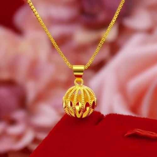 2021 Pendant Necklace for Women Hollow Lantern Real Yellow Gold Plated Brass Chain Necklace Ball Women Gold Necklace New Jewelry
