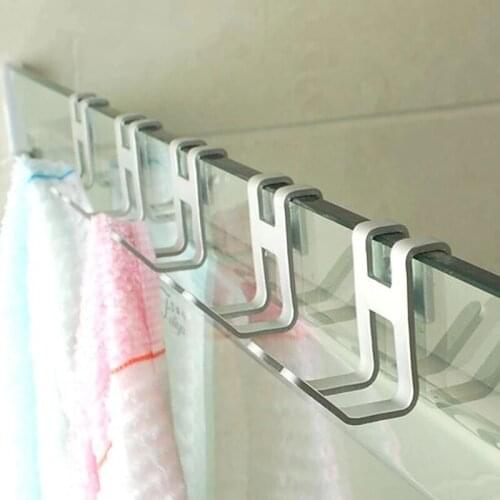 1pc Space Aluminum Door Hook Shower Glass Door Hanger Self-adhesive Hat Bag Tie Scarf Rack Home Shower Towel Clothes Organzier