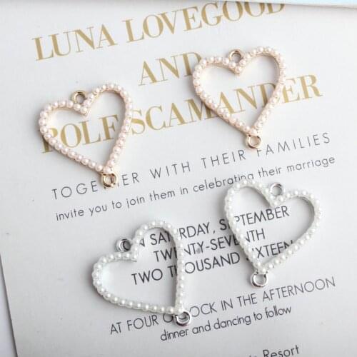 10PCS/Lot Fashion Hollow Heart With imitation Pearl Pendant Alloy Charm DIY Accessories Of Necklace Bracelet