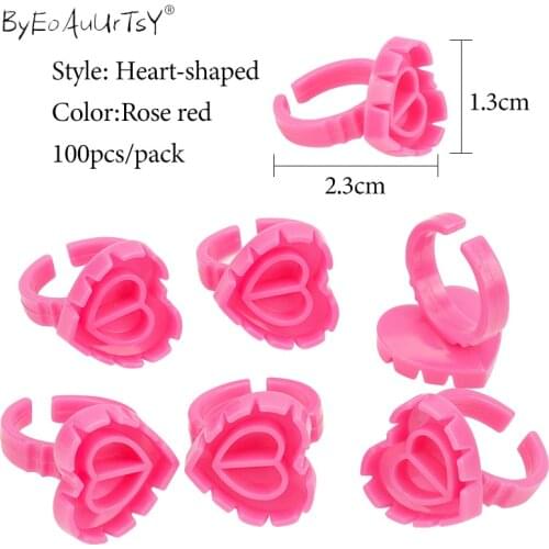100pcs Pigment Heart Ring Cup Disposable Finger Holder Rings Cup For Eyelash Extension Glue Tattoo Ink Holder Grafting Lash Tool