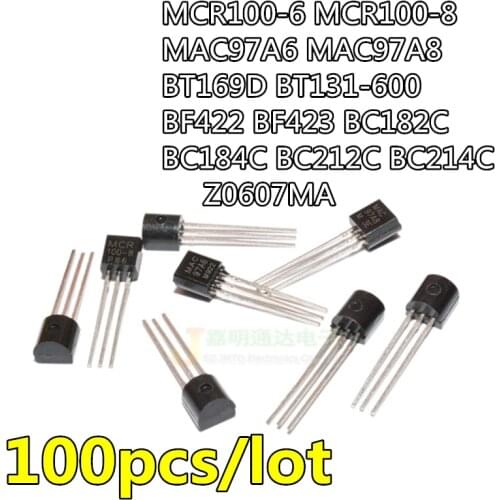 50pcs 2N2907A 2SC945 2N7000 2N7002 D882 B772 Z0103MA 2SC1815-GR 2SC2240 2SC3355 BT169D BT131-600 BF423 BF422 triode TO-92