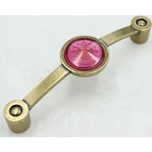 110mm Bonze Cabinet Pull Red Acrylic Dresser Handle antique brass Drawer cupboard door Handle Knob Vintage furniture handle pull