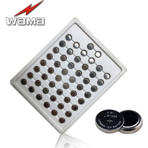 20pcs/lot Wama LIR1025 3.6V Rechargeable Button Battery Watch Batteries Replacement CR1025 Cell Wholesale Mercury Free