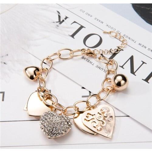 2021 new European and American metal love bracelet female alloy peach heart crystal bracelet for women
