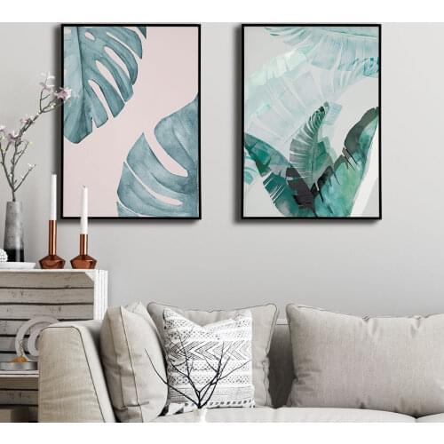 Abstract Fresh Nordic Leaves Poster Green Plant Canvas Painting Artistic Picture On The Wall Modern Home Decor For Living Room