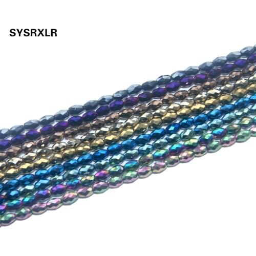 Free Shipping Faceted Natural Stone Rice Shape Colorful Hematite Spacer Beads Diy Beads For Jewelry Making Accessories 3*5 MM