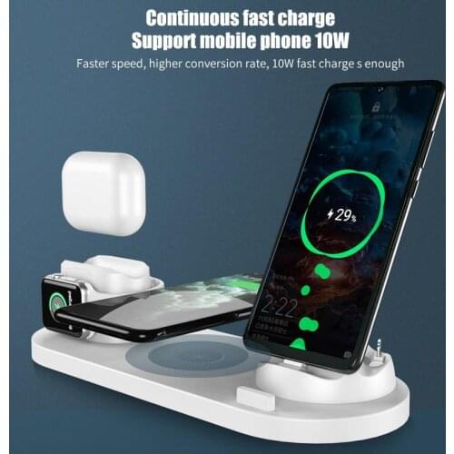 2021 6 in 1 Wireless Charger Dock Station for iPhone/Android/Type-C USB Phones 10W Qi Fast Charging For Apple Watch AirPods Pro