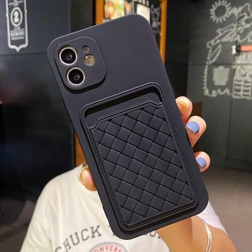 Liquid Silicone Mesh BV Grid Card Holder Cover Case for iPhone 6 6s 7 8 Plus SE 2020 X Xs Xr 12 Mini 11 12 Pro Max Lens Protect