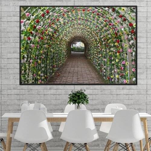 ﻿Flowers Tunnel-Corinne Gravel Wall Art Picture Canvas Painting Flowers Prints Poster for Living Room Home Decor