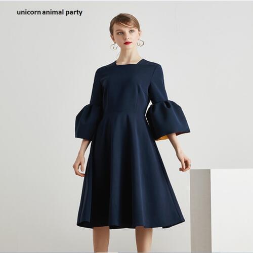 Customized high-end evening wear Autumn High Qualit Half Sleeve Vintage Women Elegant Dresses ladies full dress