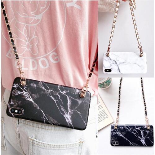 Classic Marble pattern Crossbody Phone Case For Huawei mate 20 30 pro lite P20 P30 P40 pro lite soft cover with long strap Chain