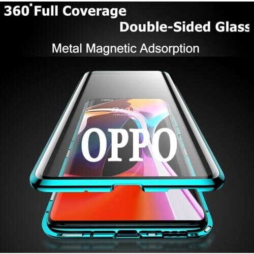 Metal Magnetic Double-sided Shockproof Case For For OPPO Reno 4 SE Find X2 Pro A93 K7X Cover Tempered Glass Shockproof Funda